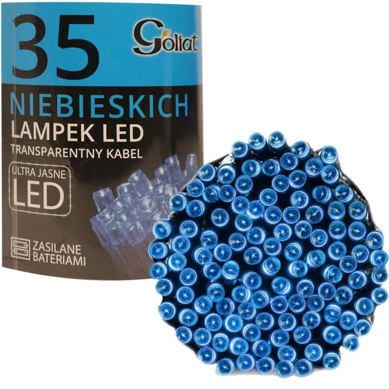 Niebieskie Lampki Choinkowe LED Na Baterie - Dekoracyjne Oświetlenie Świąteczne