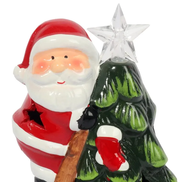 Ozdoba Świąteczna Ceramiczny Mikołaj Z Choinką LED