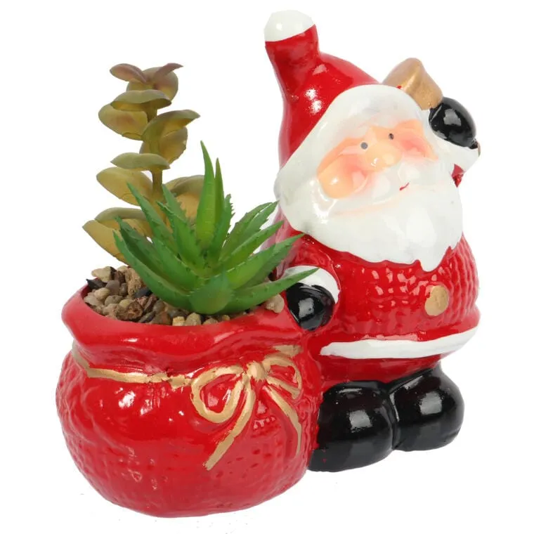 Ceramiczna Ozdoba Świąteczna Mikołaj Z Sukulentem III