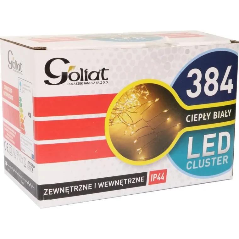 Lampki Choinkowe 384 LED Typu Gąsienica W Kolorze Ciepły - Biały