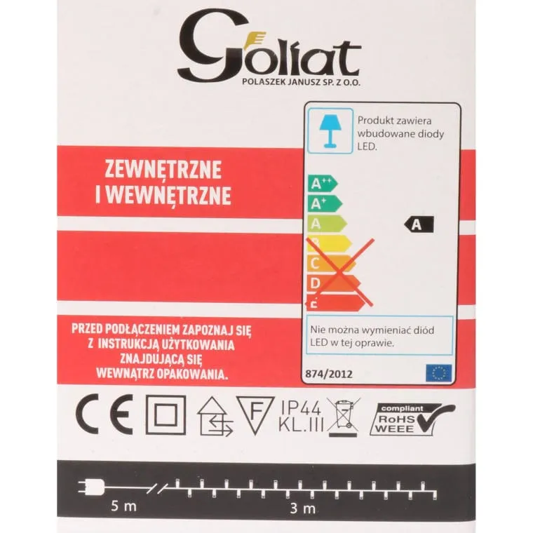 Wielobarwne Lampki Świąteczne Typu Gąsienica - 384 LED, Przeznaczone Do Użytku Zewnętrznego, IP44, Długość 3m + 2m Przewód