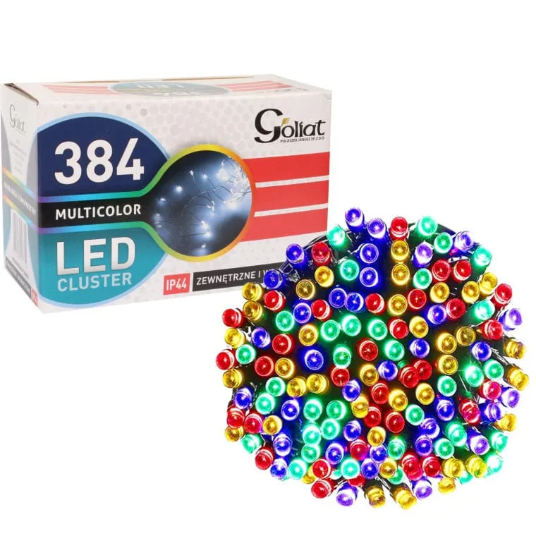 Wielobarwne Lampki Świąteczne Typu Gąsienica - 384 LED, Przeznaczone Do Użytku Zewnętrznego, IP44, Długość 3m + 2m Przewód
