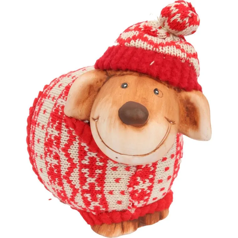 Figurka Ceramiczna Owieczka W Skandynawskim Sweterku 15 cm - Dekoracja Bożonarodzeniowa