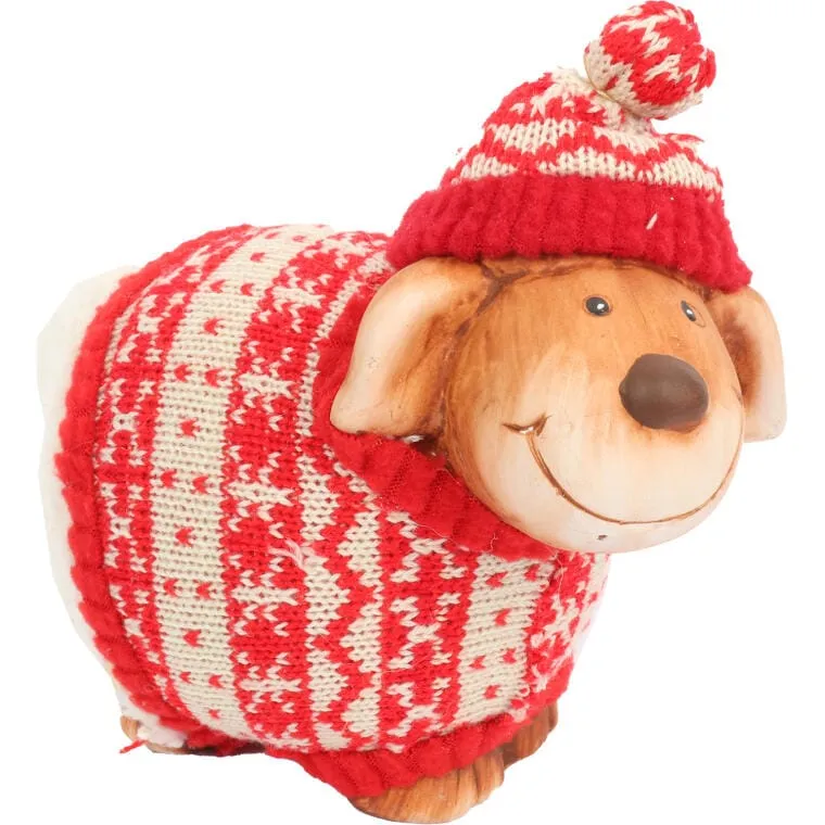 Figurka Ceramiczna Owieczka W Skandynawskim Sweterku 15 cm - Dekoracja Bożonarodzeniowa