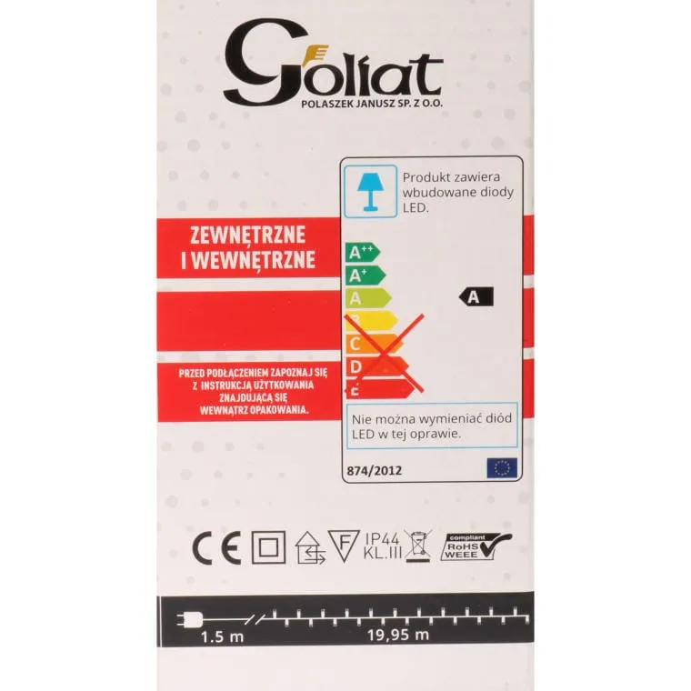 Sznur Zewnętrznych Lamp Choinkowych 400 LED Ciepły IP44, Długość 19,95 m - Biały