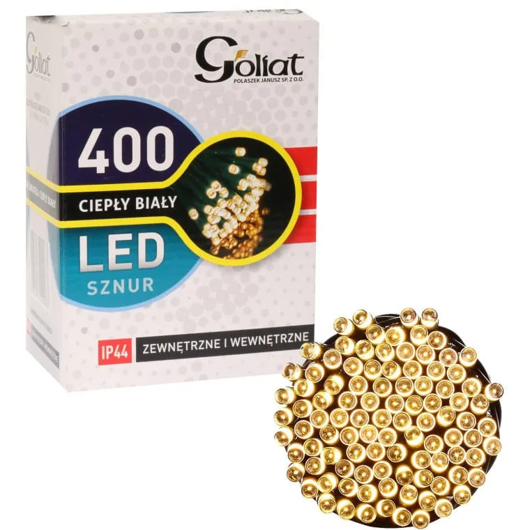 Sznur Zewnętrznych Lamp Choinkowych 400 LED Ciepły IP44, Długość 19,95 m - Biały