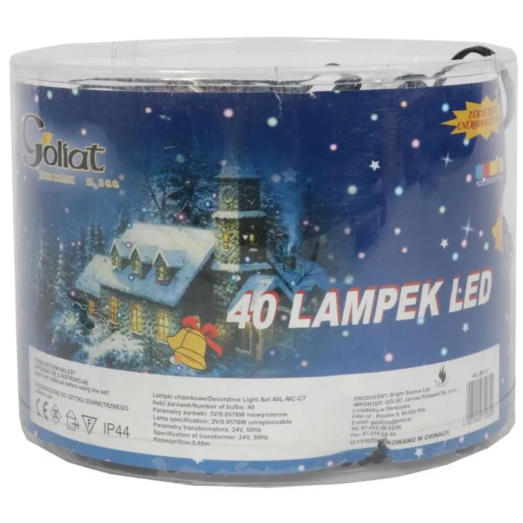Lampki Choinkowe Z Multikolorowymi LED Świeczkami Na Zielonym Przewodzie, 40 Sztuk, Zasilanie Sieciowe, Z 8 Funkcyjnym Programatorem