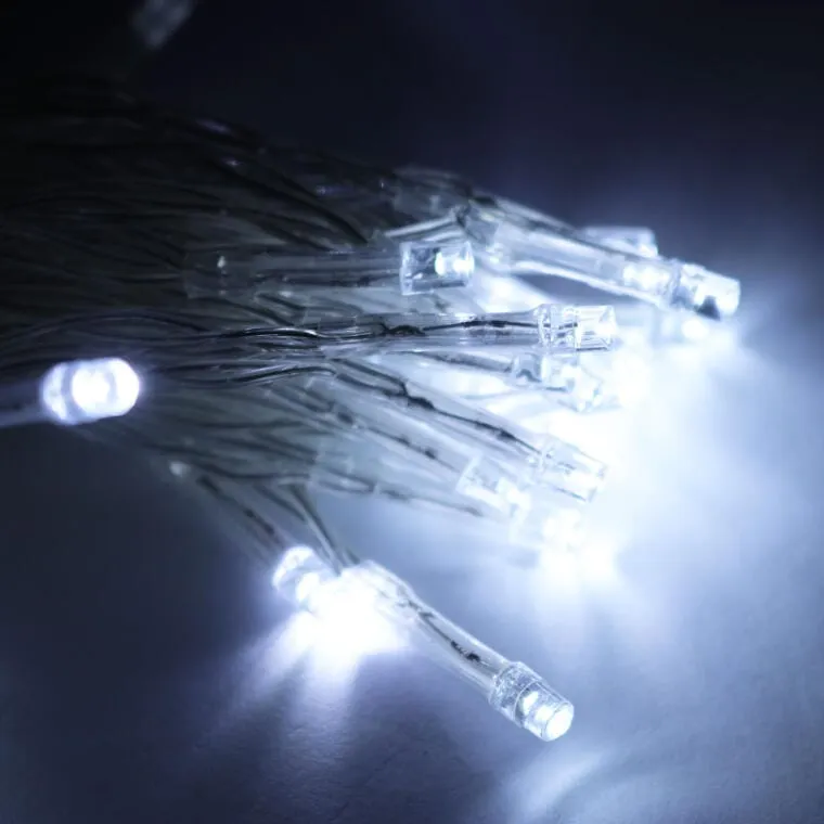 Świąteczna Dekoracja - Lampki LED 50 Sztuk, Kolor Zimny Biały, Na Baterie, Do Użytku Wewnętrznego