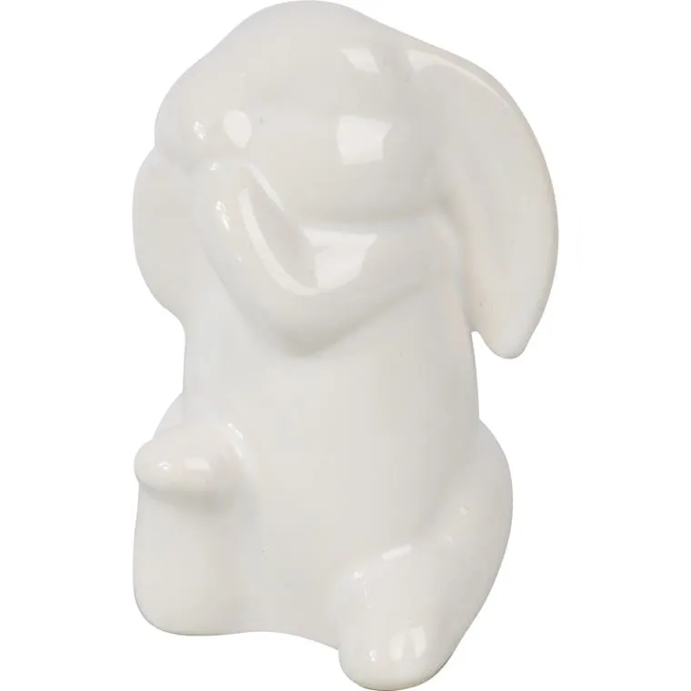 Figurka Dekoracyjna Świąteczny Zając Z Białej Ceramiki 9.5x7 cm