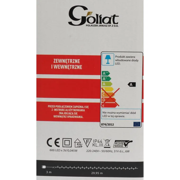 Lampki Choinkowe 600 LED Multikolor Do Użytku Zewnętrznego 30m IP44 Zasilanie Sieciowe