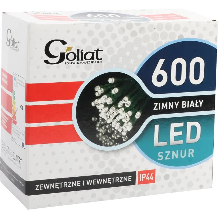 Lampki Choinkowe Łańcuch LED 600 Sztuk Zewnętrzne Zimny 30m IP44 Sieciowe - Biały
