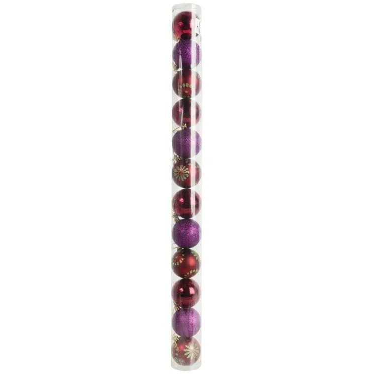Zestaw 12 Bombek Plastikowycch 6 cm - Fioletowe