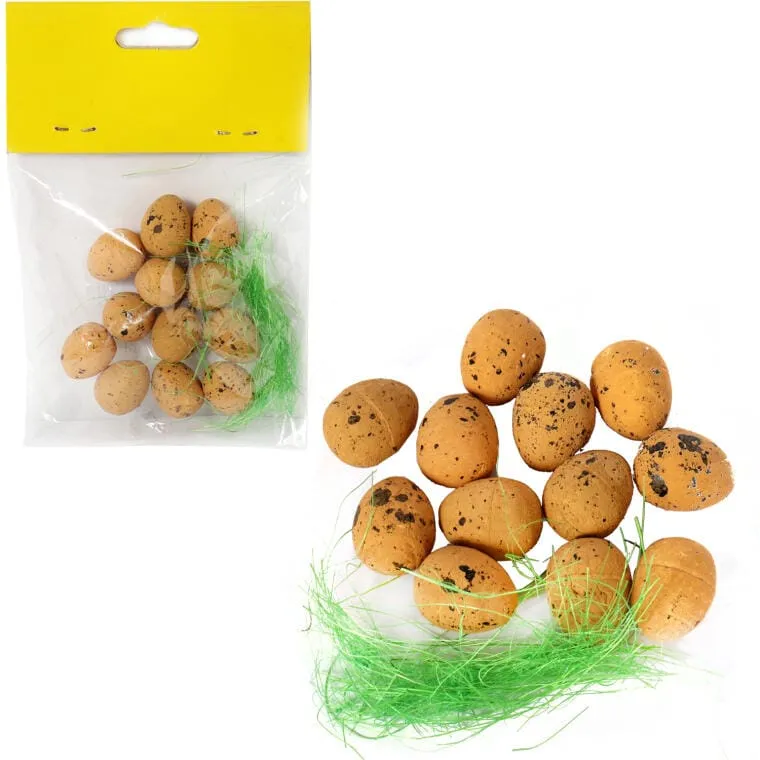 Zestaw Dekoracyjnych Jajek Wielkanocnych Styropianowych W Sizalowym Odcieniu Brązu, 12 Sztuk, 2,5 cm