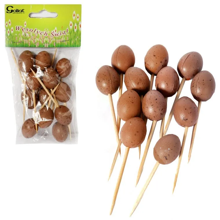 Jajka Plastikowe Na Piku Zestaw 12 Sztuk 2,5cm - Brązowe