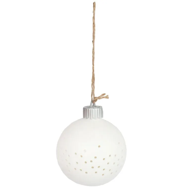 Ceramiczna Bombka Ażurowa LED Na Baterie 10 cm - Biała