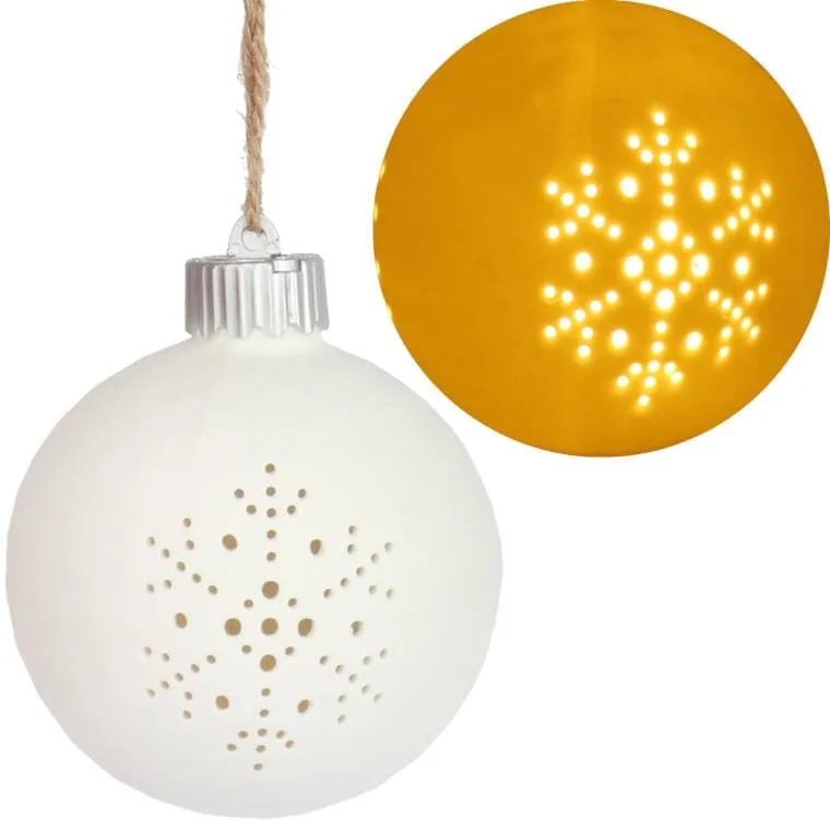 Bombka Ceramiczna LED Na Baterię Z Motywem Śnieżynki