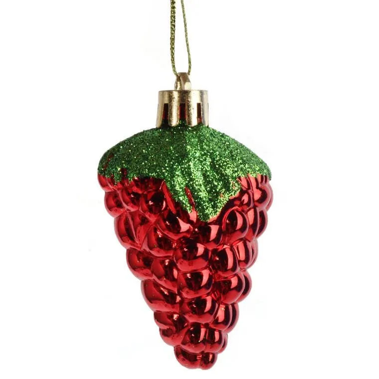 Zestaw 6 Czerwonych Bombek W Kształcie Poziomek, 7 cm, Plastikowych