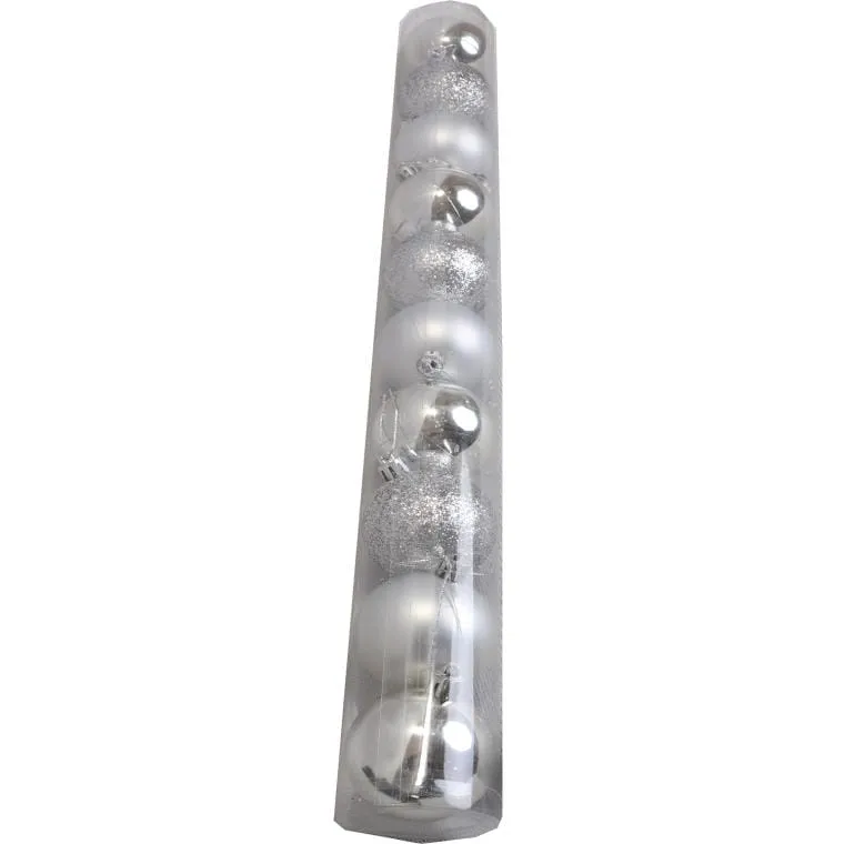 Zestaw 10 Eleganckich Bombek Plastikowych Srebrnych 6 cm - Mieszane Wykończenia