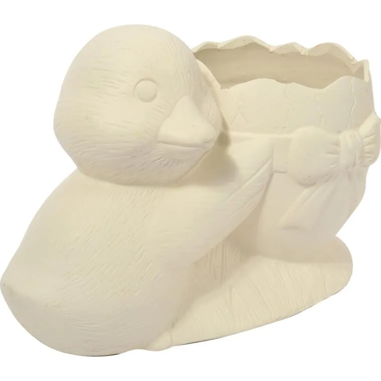 Wielkanocna Dekoracja - Biała Ceramiczna Doniczka W Kształcie Jajka Z Kaczuszką