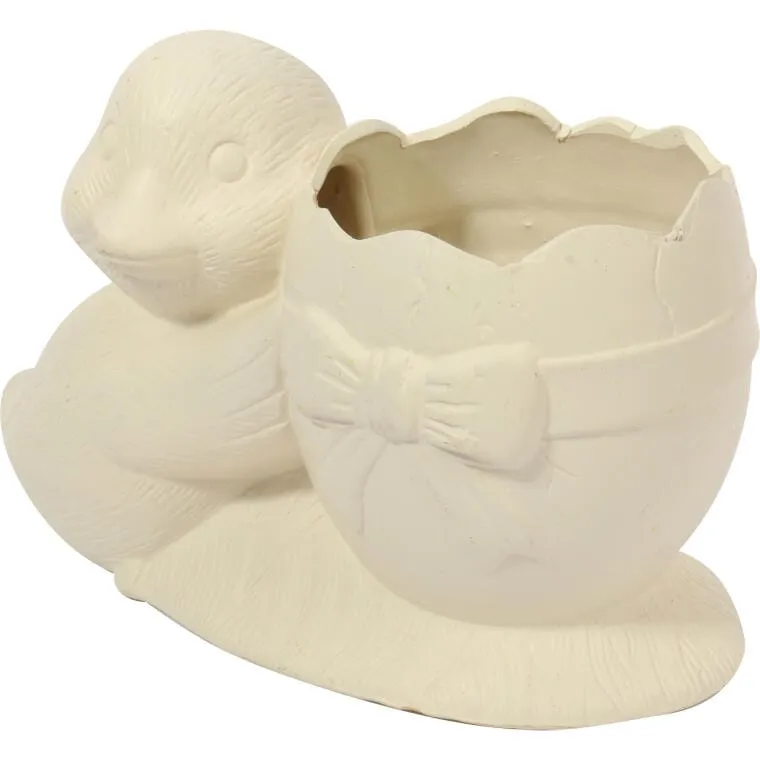 Wielkanocna Dekoracja - Biała Ceramiczna Doniczka W Kształcie Jajka Z Kaczuszką