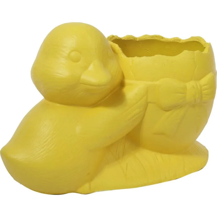 Ceramiczna Doniczka Wielkanocna W Kształcie Jajka Z Dekoracją Kaczuszki - Żółta