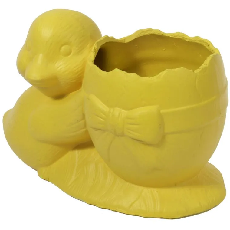 Ceramiczna Doniczka Wielkanocna W Kształcie Jajka Z Dekoracją Kaczuszki - Żółta