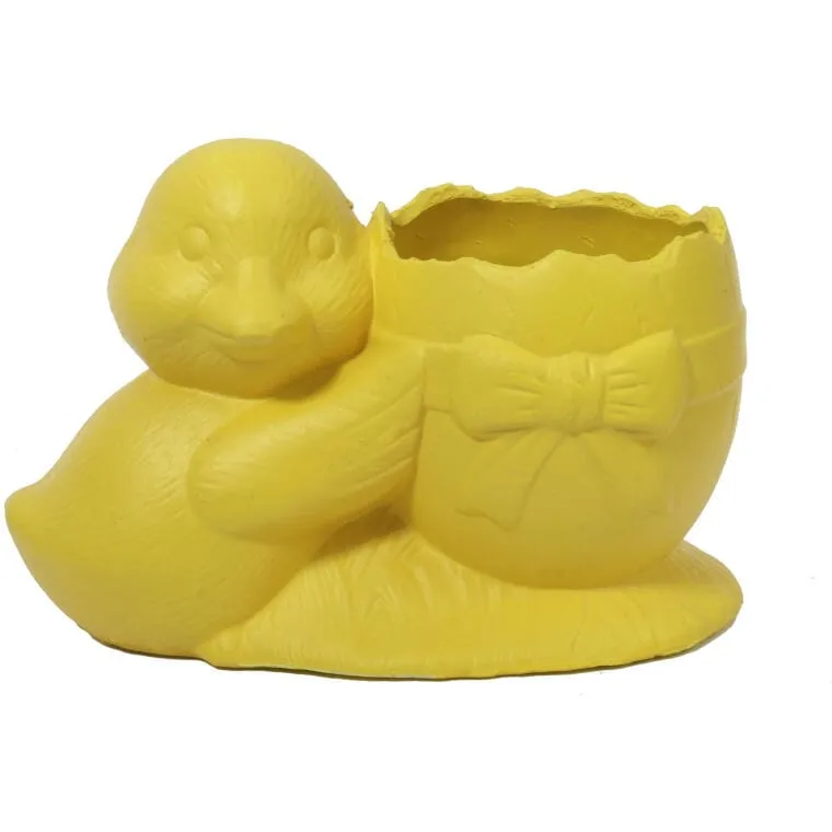 Ceramiczna Doniczka Wielkanocna W Kształcie Jajka Z Dekoracją Kaczuszki - Żółta