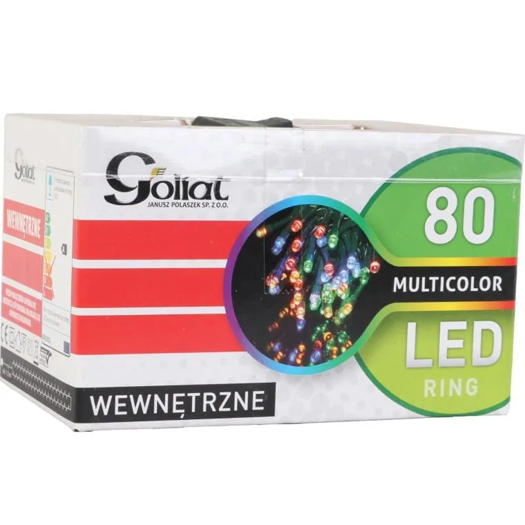 Multikolorowe Lampki Choinkowe LED W Ringu, 80 Sztuk, Do Użycia Wewnętrznego, Długość Przewodu 1.5 m, IP20