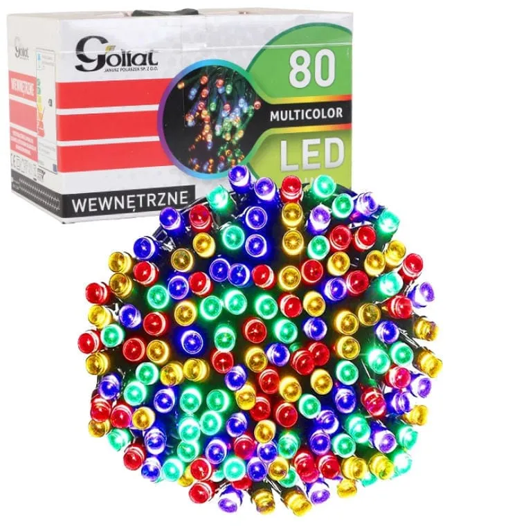 Multikolorowe Lampki Choinkowe LED W Ringu, 80 Sztuk, Do Użycia Wewnętrznego, Długość Przewodu 1.5 m, IP20