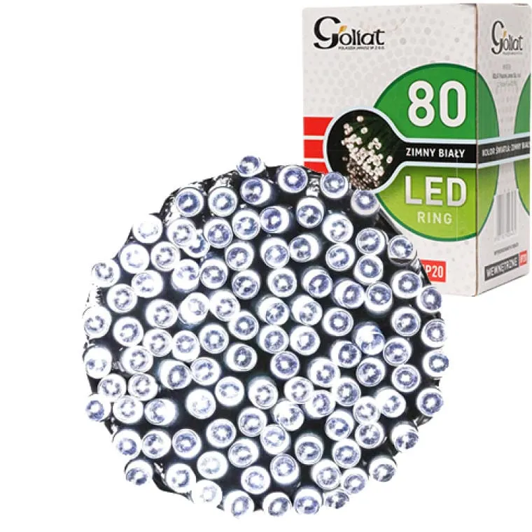 Ring Z 80 Lampkami Choinkowymi LED Do Wnętrz, Kolor Zimny Biały, Zasilane Sieciowo