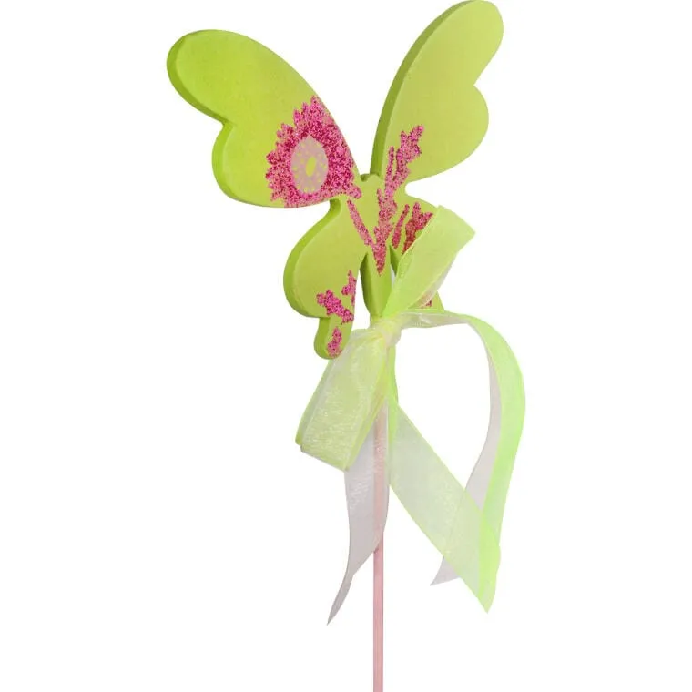 Wielkanocny Drewniany Motyl Na Piku 50cm - Kolor Zielony/Seledynowy