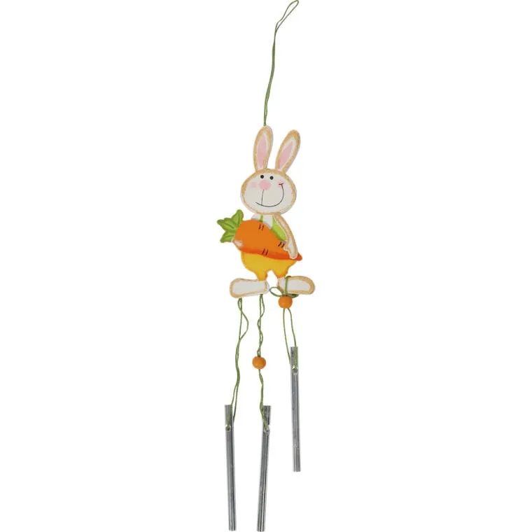 Pomarańczowy Drewniany Zając Z Dzwoneczkami - Wielkanocna Zawieszka 60 cm
