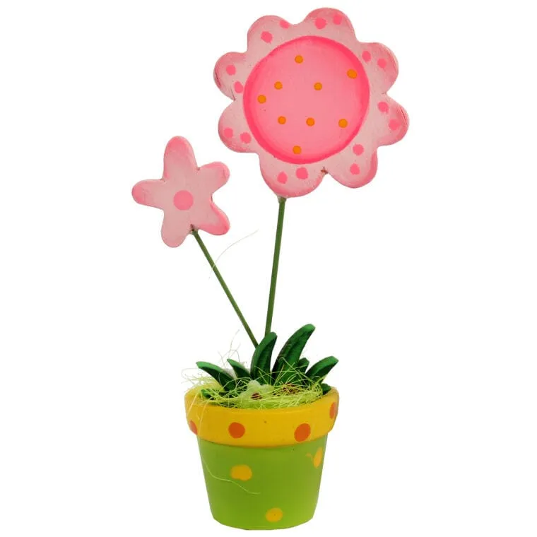 Kwiat W Doniczce Drewniana Dekoracja Wiosenna 14 cm