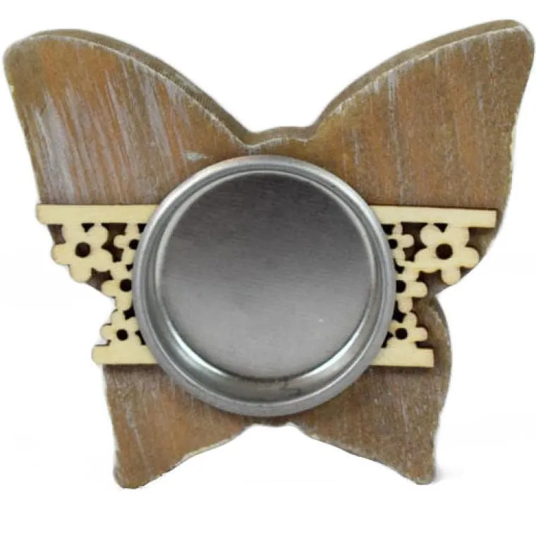 Drewniany Świecznik Tealight W Kształcie Motylka - Wielkanocny Decor Brązowy