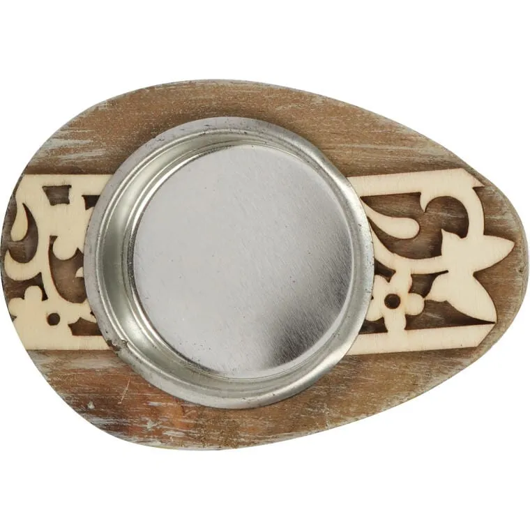 Drewniany Świecznik Na Tealight W Kształcie Jajka Wielkanocnego, Brązowy, 8 cm