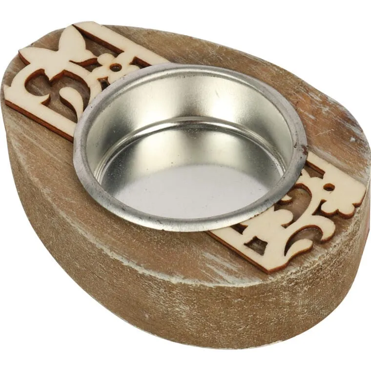Drewniany Świecznik Na Tealight W Kształcie Jajka Wielkanocnego, Brązowy, 8 cm