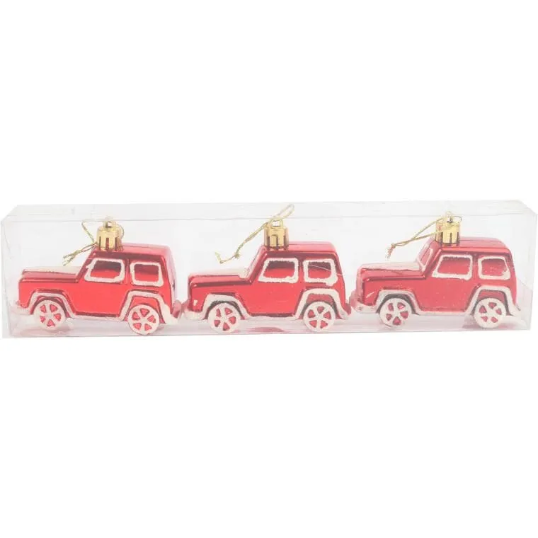 Bombki Bożonarodzeniowe Samochody - Plastikowe, Czerwone, 8 cm - Zestaw 3 Sztuk