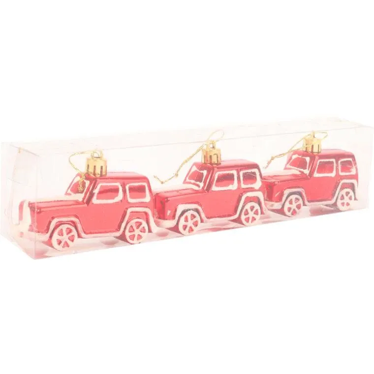 Bombki Bożonarodzeniowe Samochody - Plastikowe, Czerwone, 8 cm - Zestaw 3 Sztuk