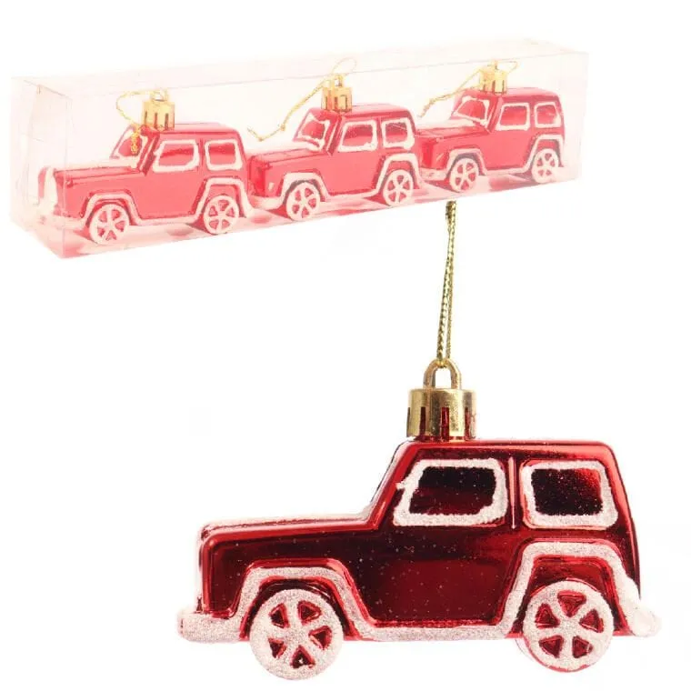 Bombki Bożonarodzeniowe Samochody - Plastikowe, Czerwone, 8 cm - Zestaw 3 Sztuk