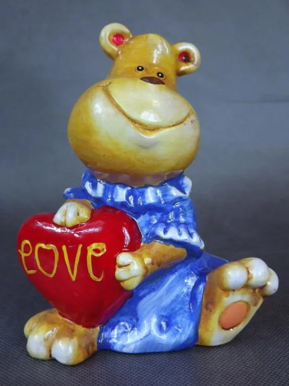 Ceramiczny Hipopotam Z Serduszkiem - Figurka, 16 x 13 cm