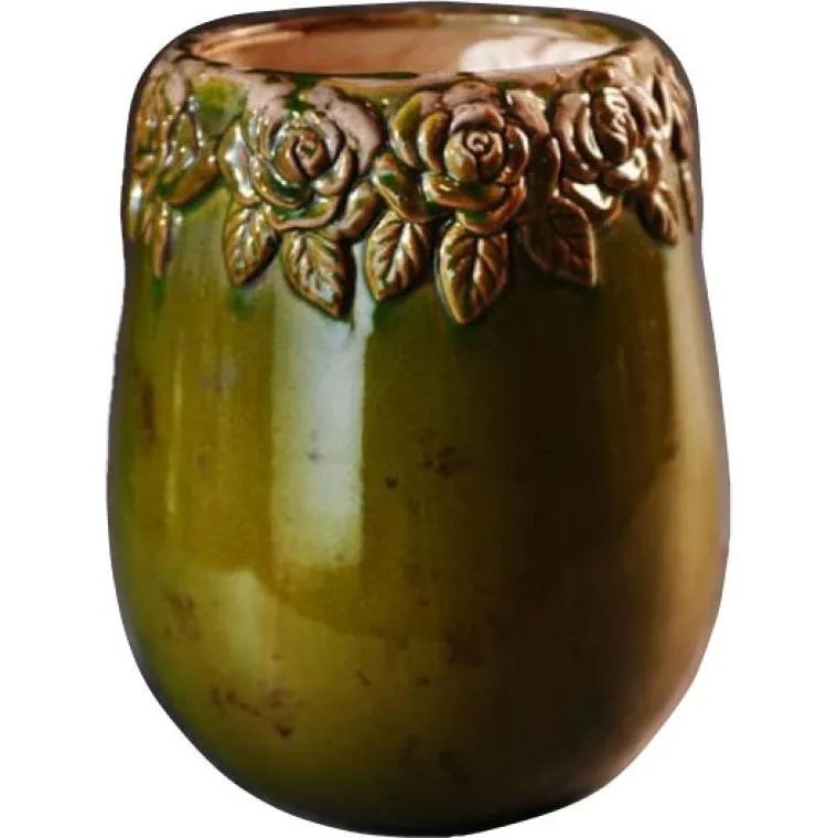 Zdobiony Ceramiczny Wazon W Kolorze Zielonego Mchu 27x34,5 cm