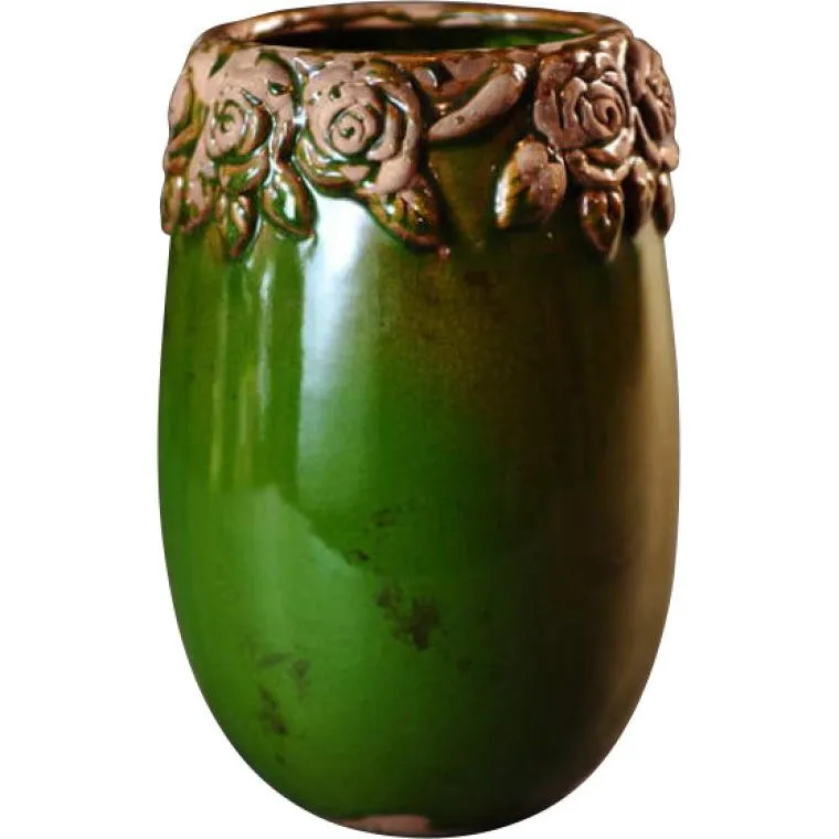 Zdobiony Ceramiczny Wazon W Kolorze Zielonego Mchu 20x29,5 cm