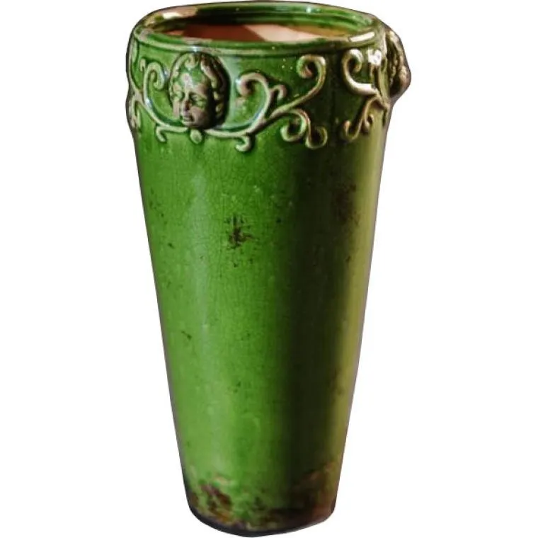 Rustykalny Wazon Ceramiczny W Kolorze Zielonym 18x35 cm