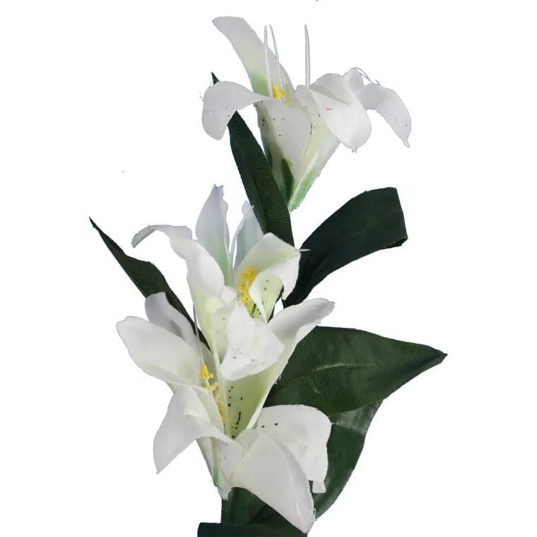 Biała Dekoracyjna Gałązka Z Trzema Liliami - Naturalnie Wyglądająca, Wysokość 60 cm