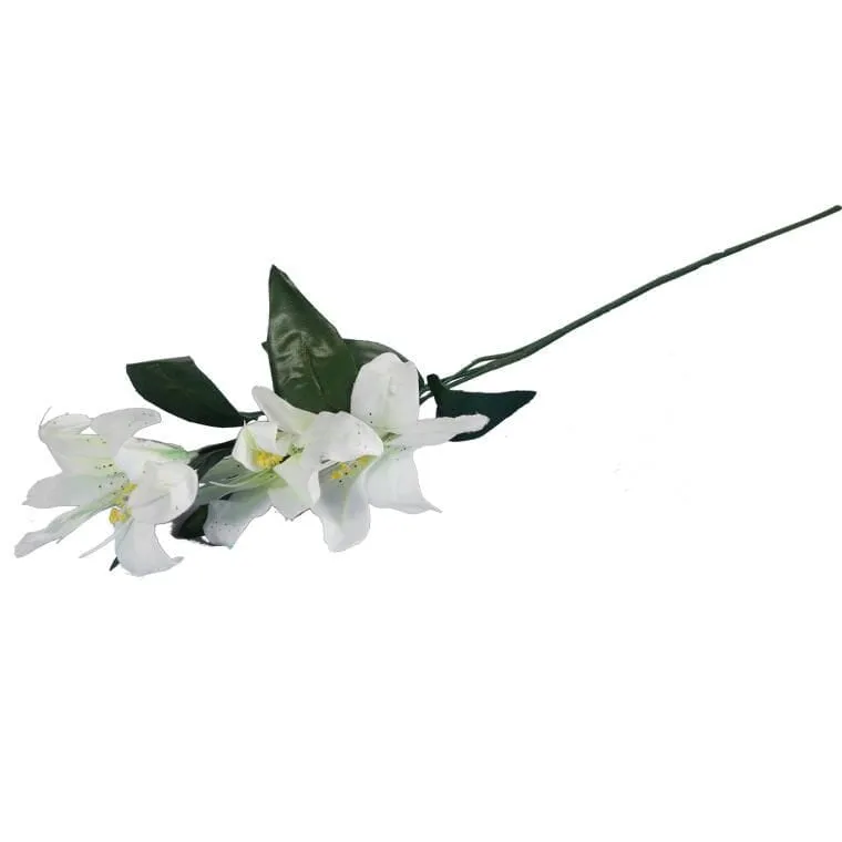Biała Dekoracyjna Gałązka Z Trzema Liliami - Naturalnie Wyglądająca, Wysokość 60 cm