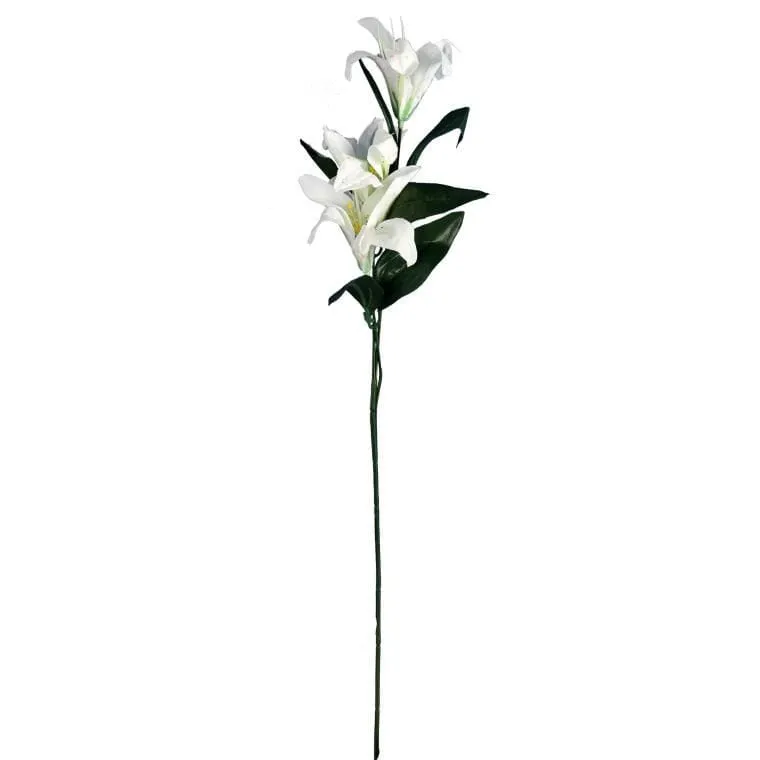 Biała Dekoracyjna Gałązka Z Trzema Liliami - Naturalnie Wyglądająca, Wysokość 60 cm