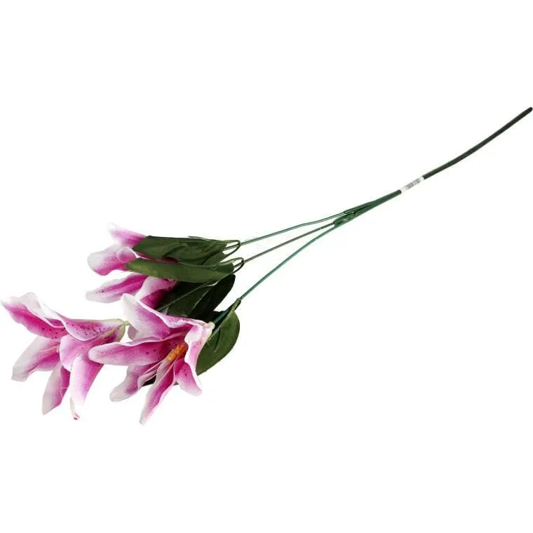Dekoracyjna Gałązka Z 3 Kwiatami Lilii (60 Cm) - Fioletowa