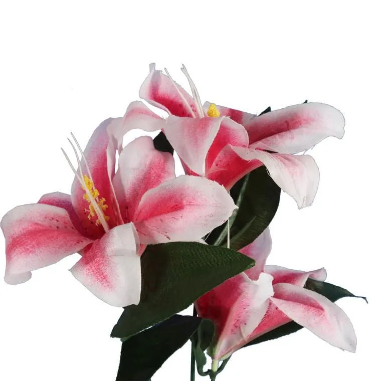Dekoracyjna Gałązka Z Trzema Różowymi Liliami O Naturalnym Wyglądzie, 60 cm