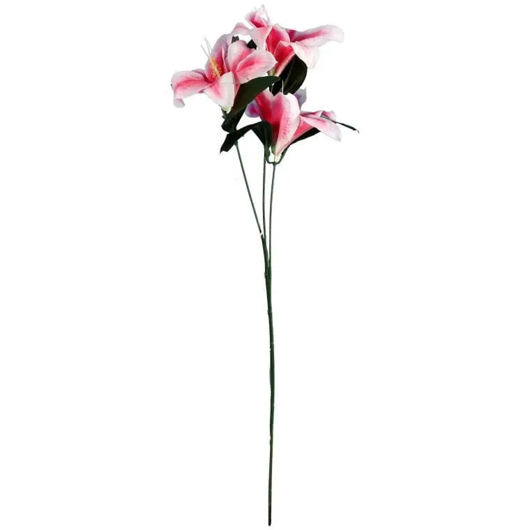 Dekoracyjna Gałązka Z Trzema Różowymi Liliami O Naturalnym Wyglądzie, 60 cm