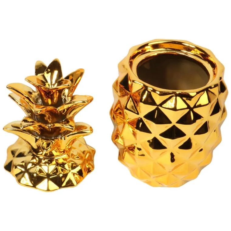Ceramiczna Duża Szkatułka Ananas W Kolorze Złotym
